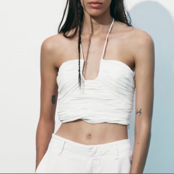 Zara Cream Ruched Bustier Halter Top - Picture 5 of 7